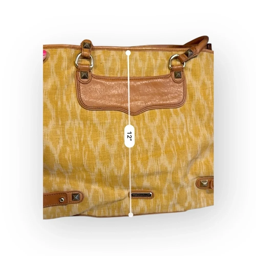 Rebecca Minkoff Women’s Indegenous Woven Cloth Large Tote Bag Cognac Leather - Picture 5 of 11